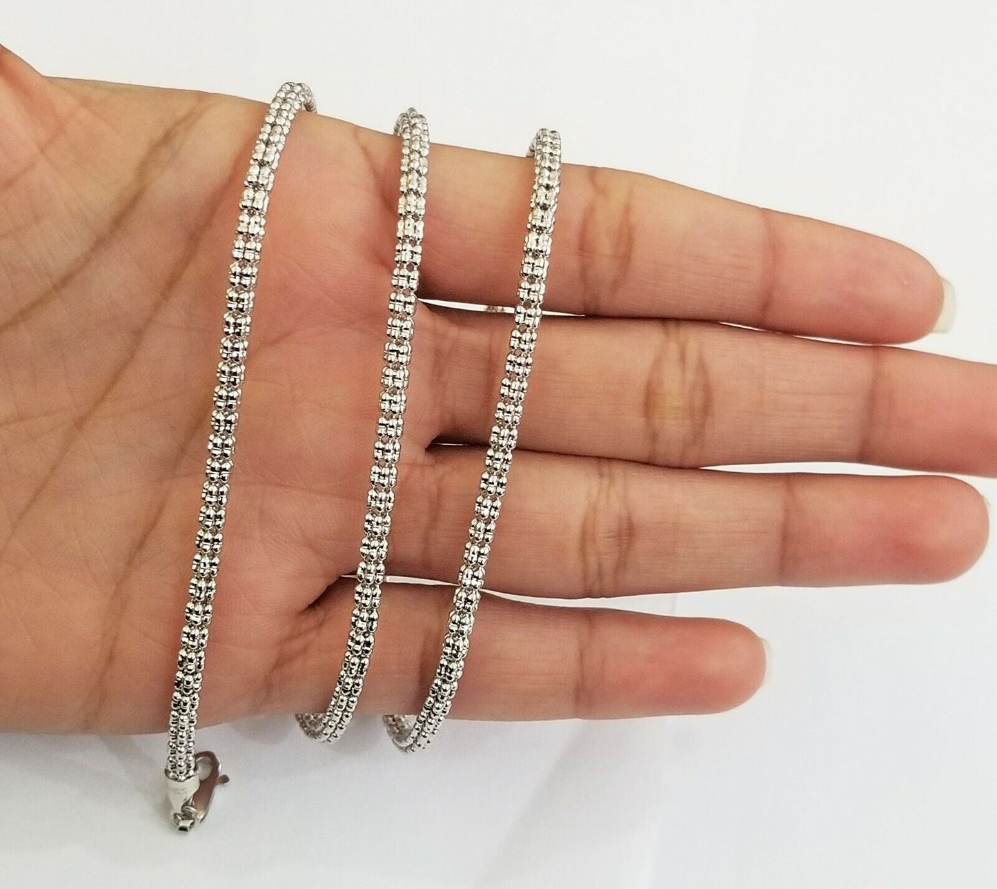 10k white Gold Tennis Chain 24" 4mm Diamond Cut necklace Lobster Clasp Women - Reva Jeweler