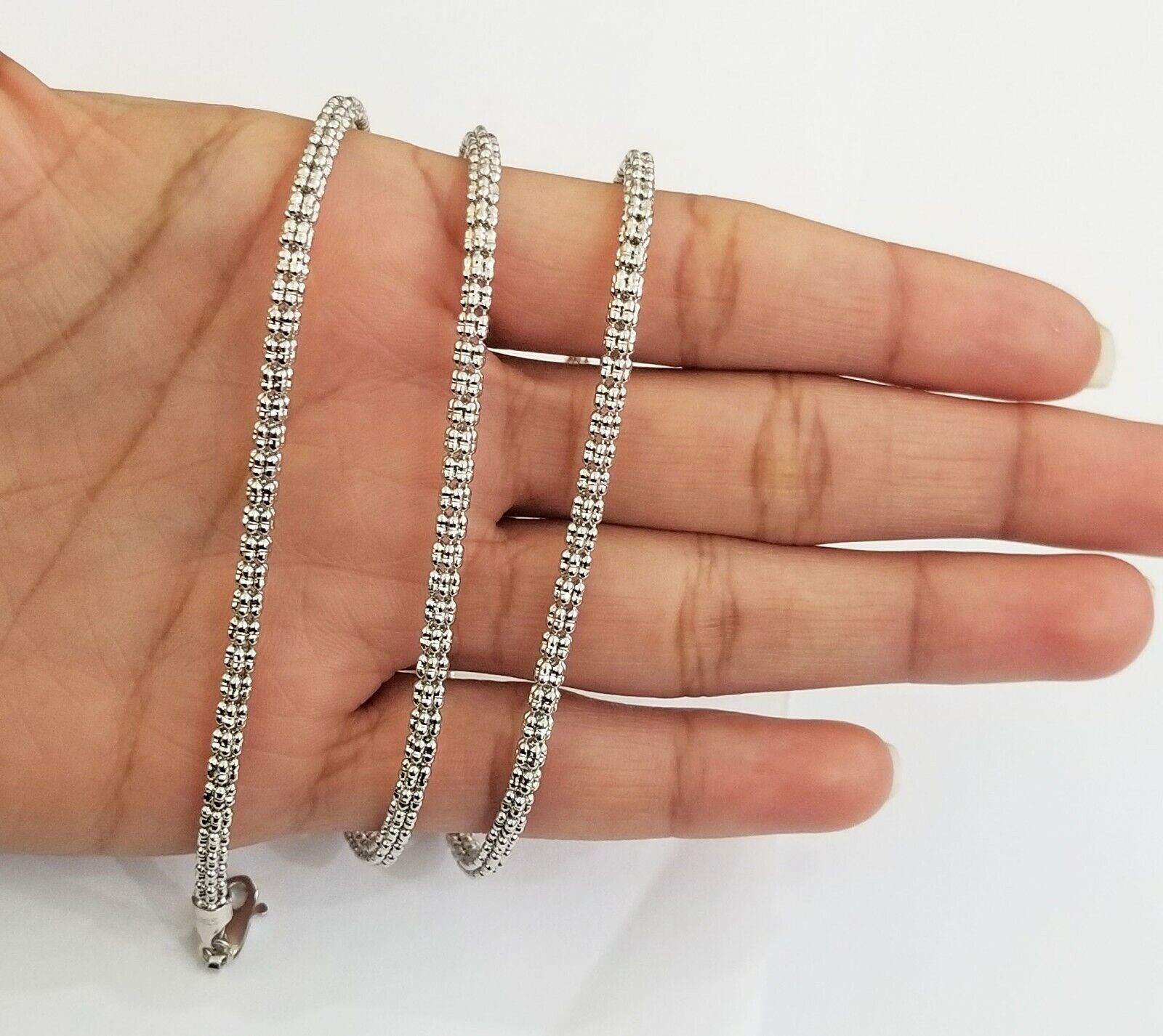 10k white Gold Tennis Chain 24" 4mm Diamond Cut necklace Lobster Clasp Women - Reva Jeweler