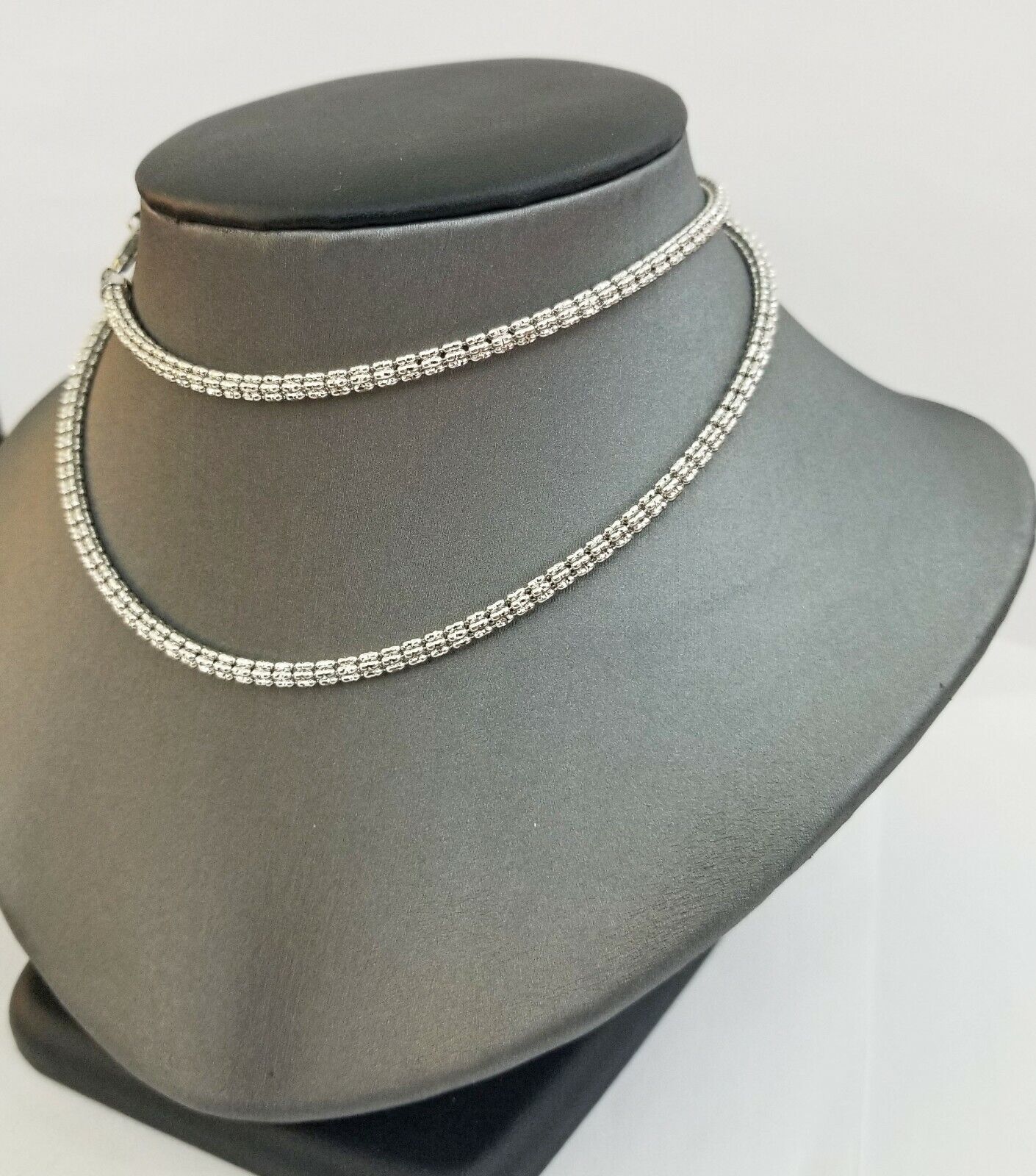 10k white Gold Tennis Chain 24" 4mm Diamond Cut necklace Lobster Clasp Women - Reva Jeweler