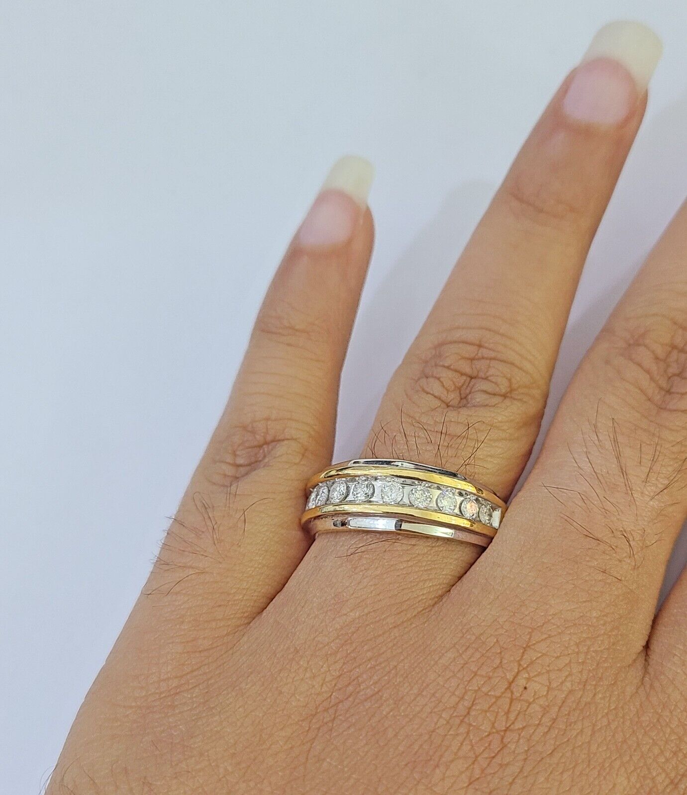 10k White Yellow Gold Diamond Mens Ring Band Wedding Genuine Natural Real - Reva Jeweler