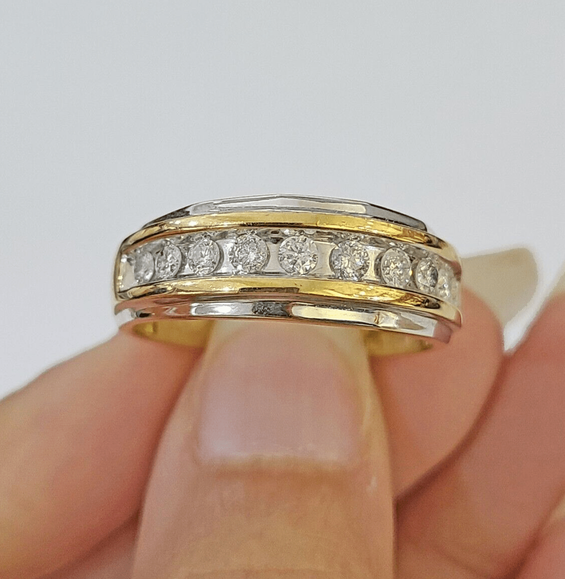 10k White Yellow Gold Diamond Mens Ring Band Wedding Genuine Natural Real - Reva Jeweler