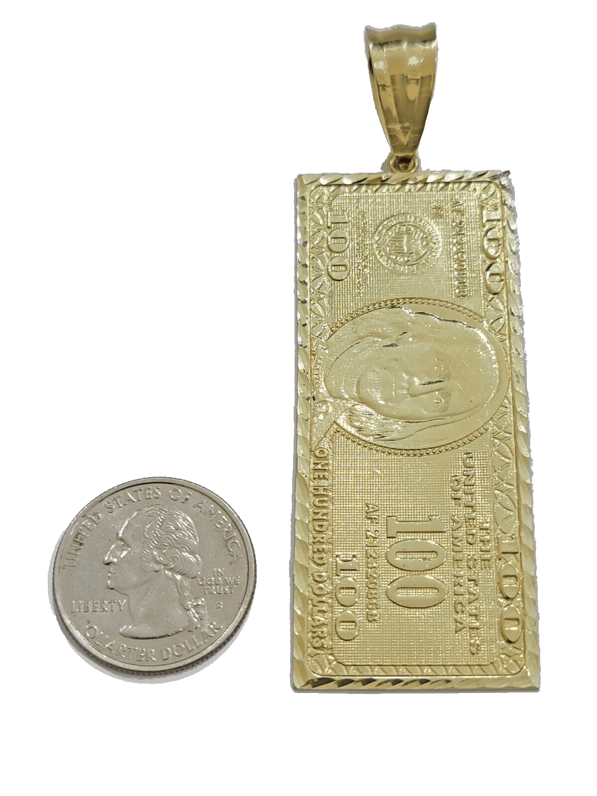 10k Yellow Gold 100 Dollar Bill Charm Pendant 3.5 Inch Necklace Chain SALE Real - Reva Jeweler