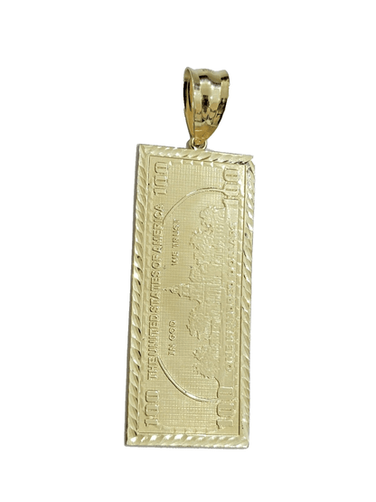10k Yellow Gold 100 Dollar Bill Charm Pendant 3.5 Inch Necklace Chain SALE Real - Reva Jeweler