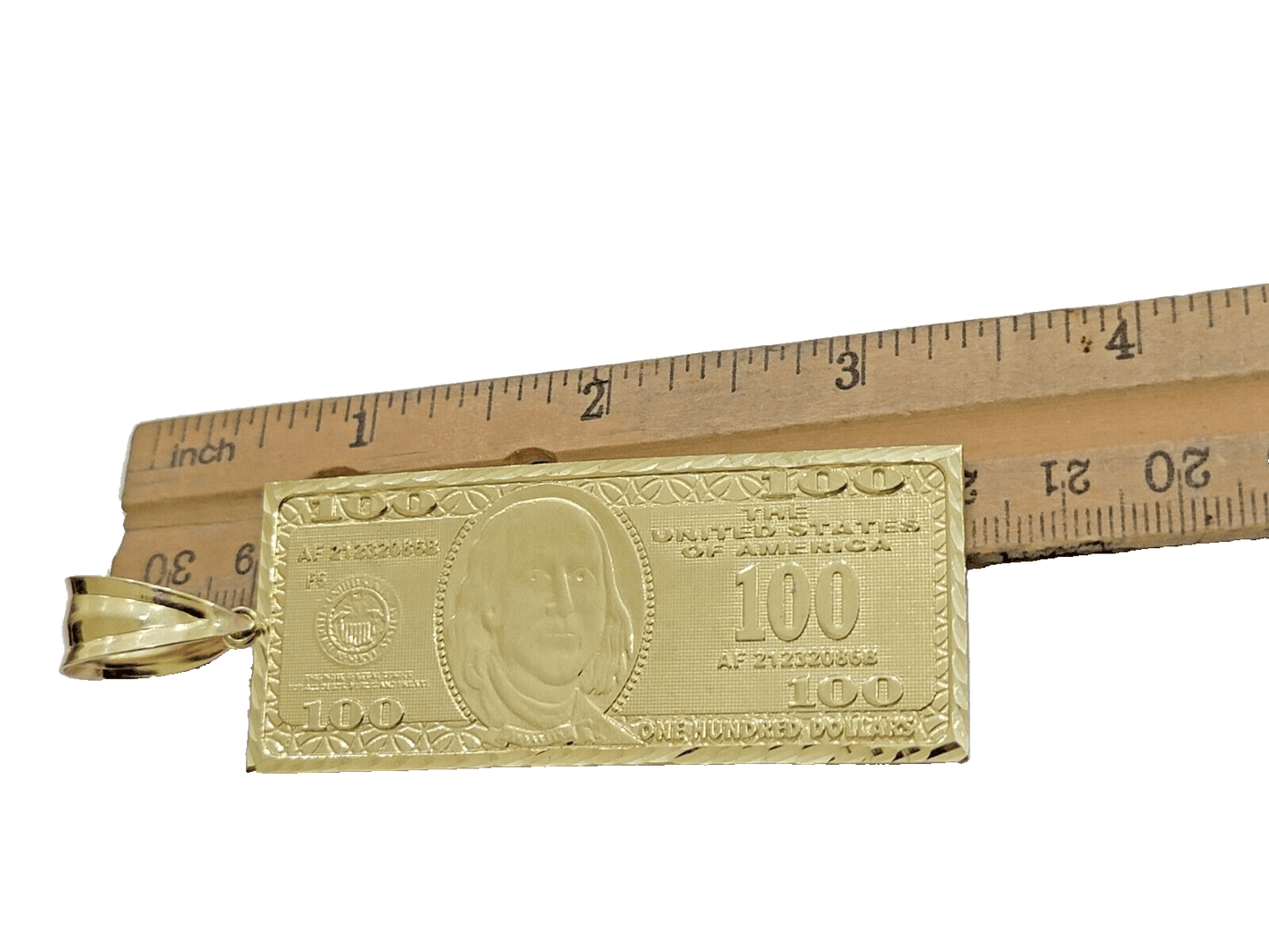 10k Yellow Gold 100 Dollar Bill Charm Pendant 3.5 Inch Necklace Chain SALE Real - Reva Jeweler