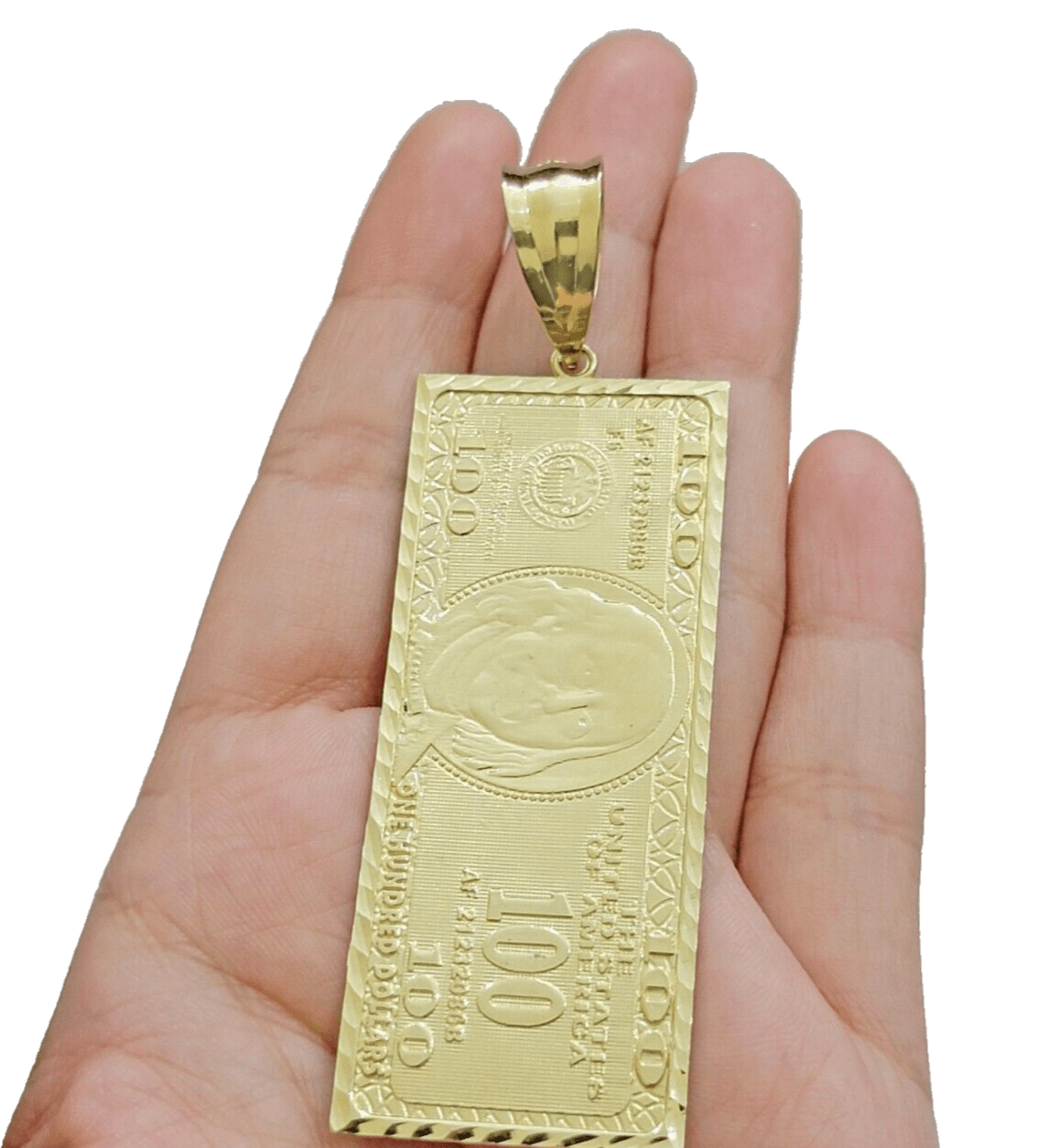 10k Yellow Gold 100 Dollar Bill Charm Pendant 3.5 Inch Necklace Chain SALE Real - Reva Jeweler