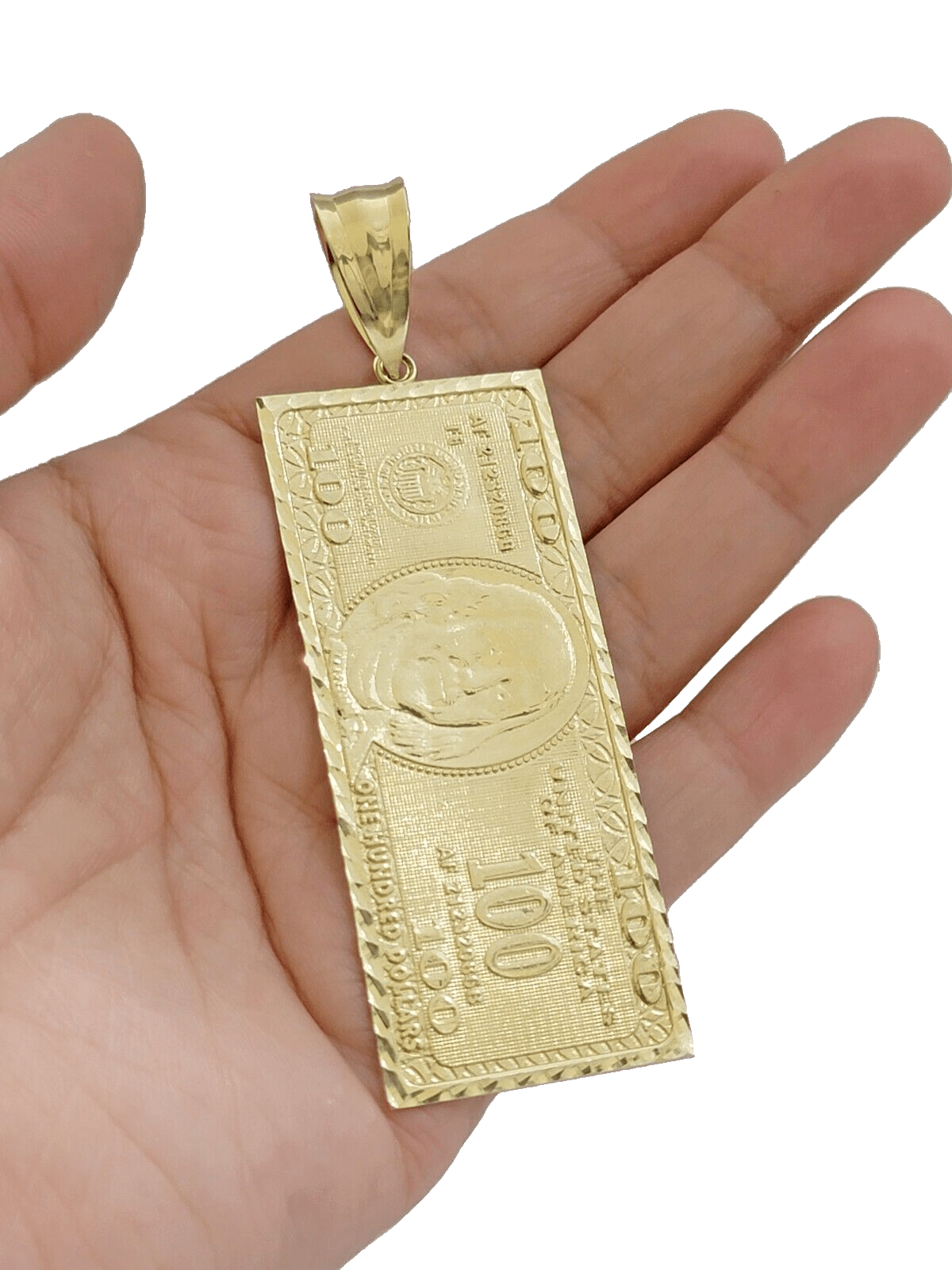10k Yellow Gold 100 Dollar Bill Charm Pendant 3.5 Inch Necklace Chain SALE Real - Reva Jeweler