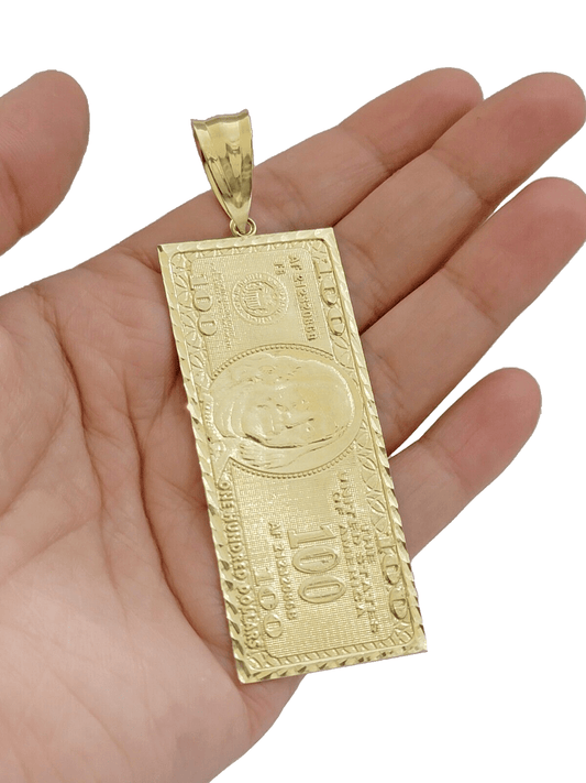 10k Yellow Gold 100 Dollar Bill Charm Pendant 3.5 Inch Necklace Chain SALE Real - Reva Jeweler