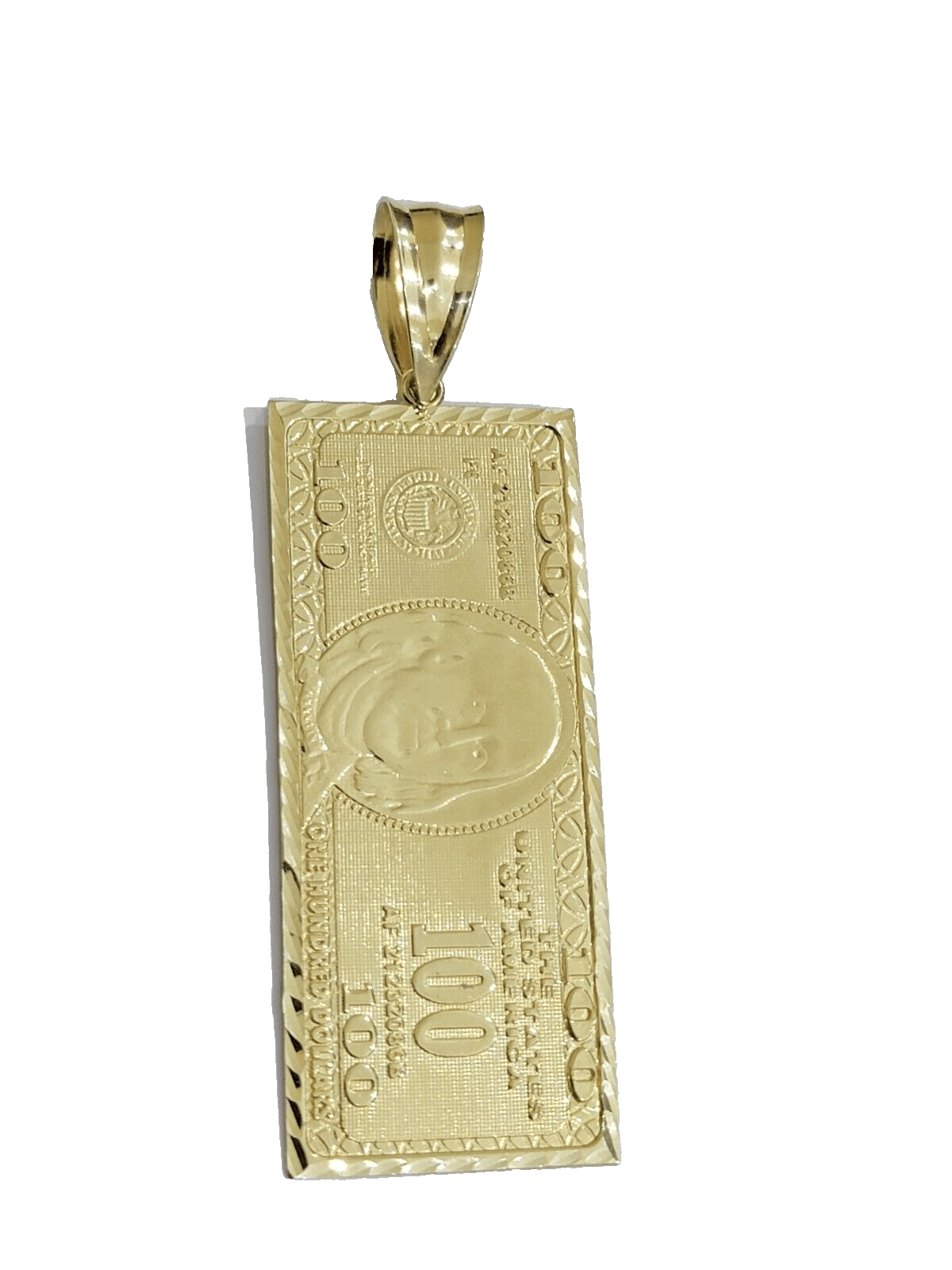 10k Yellow Gold 100 Dollar Bill Charm Pendant 3.5 Inch Necklace Chain SALE Real - Reva Jeweler