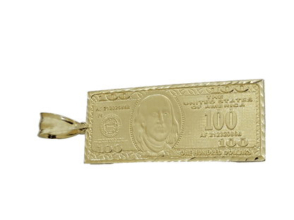 10k Yellow Gold 100 Dollar Bill Charm Pendant 3.5 Inch Necklace Chain SALE Real - Reva Jeweler