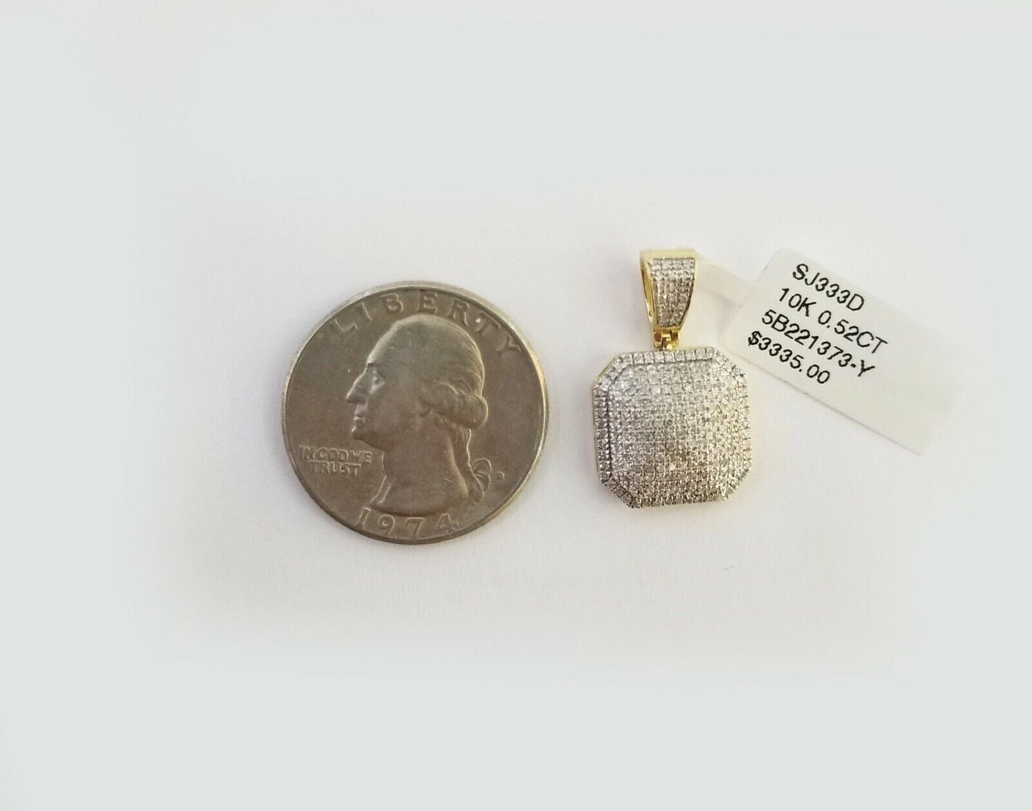 10K Yellow Gold 1/2 CT Real Diamond Pillow Charm 1"Inch Square 3D Dome Pendant - Reva Jeweler