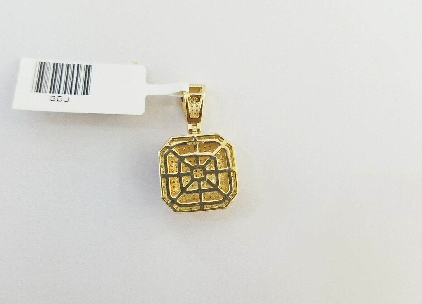 10K Yellow Gold 1/2 CT Real Diamond Pillow Charm 1"Inch Square 3D Dome Pendant - Reva Jeweler