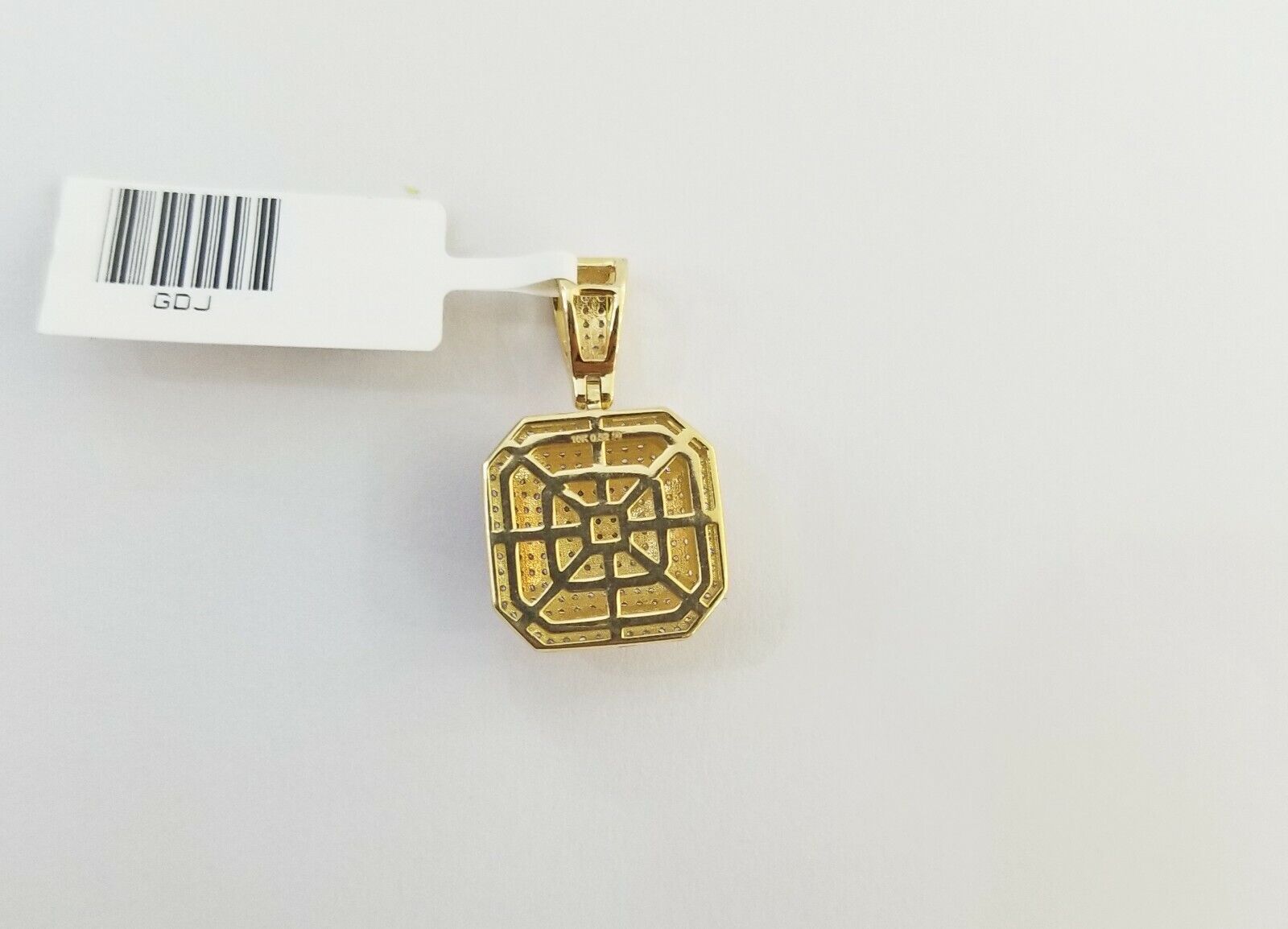 10K Yellow Gold 1/2 CT Real Diamond Pillow Charm 1"Inch Square 3D Dome Pendant - Reva Jeweler