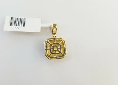 10K Yellow Gold 1/2 CT Real Diamond Pillow Charm 1"Inch Square 3D Dome Pendant - Reva Jeweler