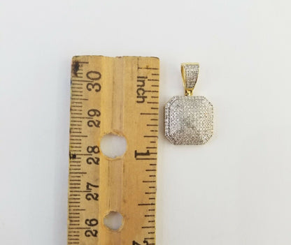 10K Yellow Gold 1/2 CT Real Diamond Pillow Charm 1"Inch Square 3D Dome Pendant - Reva Jeweler