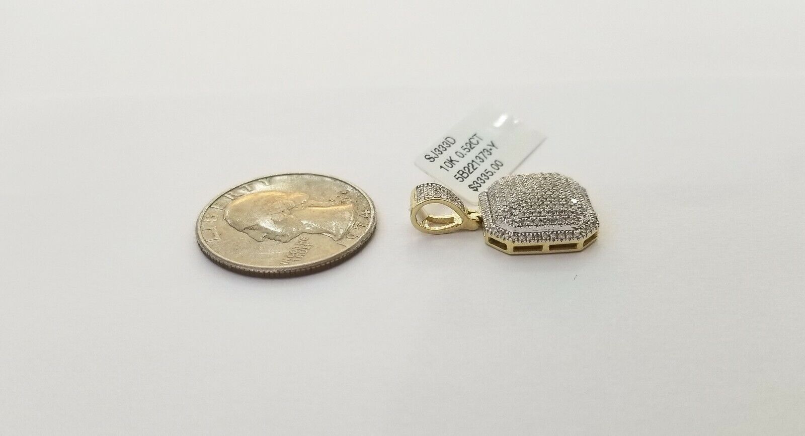 10K Yellow Gold 1/2 CT Real Diamond Pillow Charm 1"Inch Square 3D Dome Pendant - Reva Jeweler