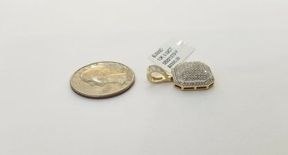 10K Yellow Gold 1/2 CT Real Diamond Pillow Charm 1"Inch Square 3D Dome Pendant - Reva Jeweler