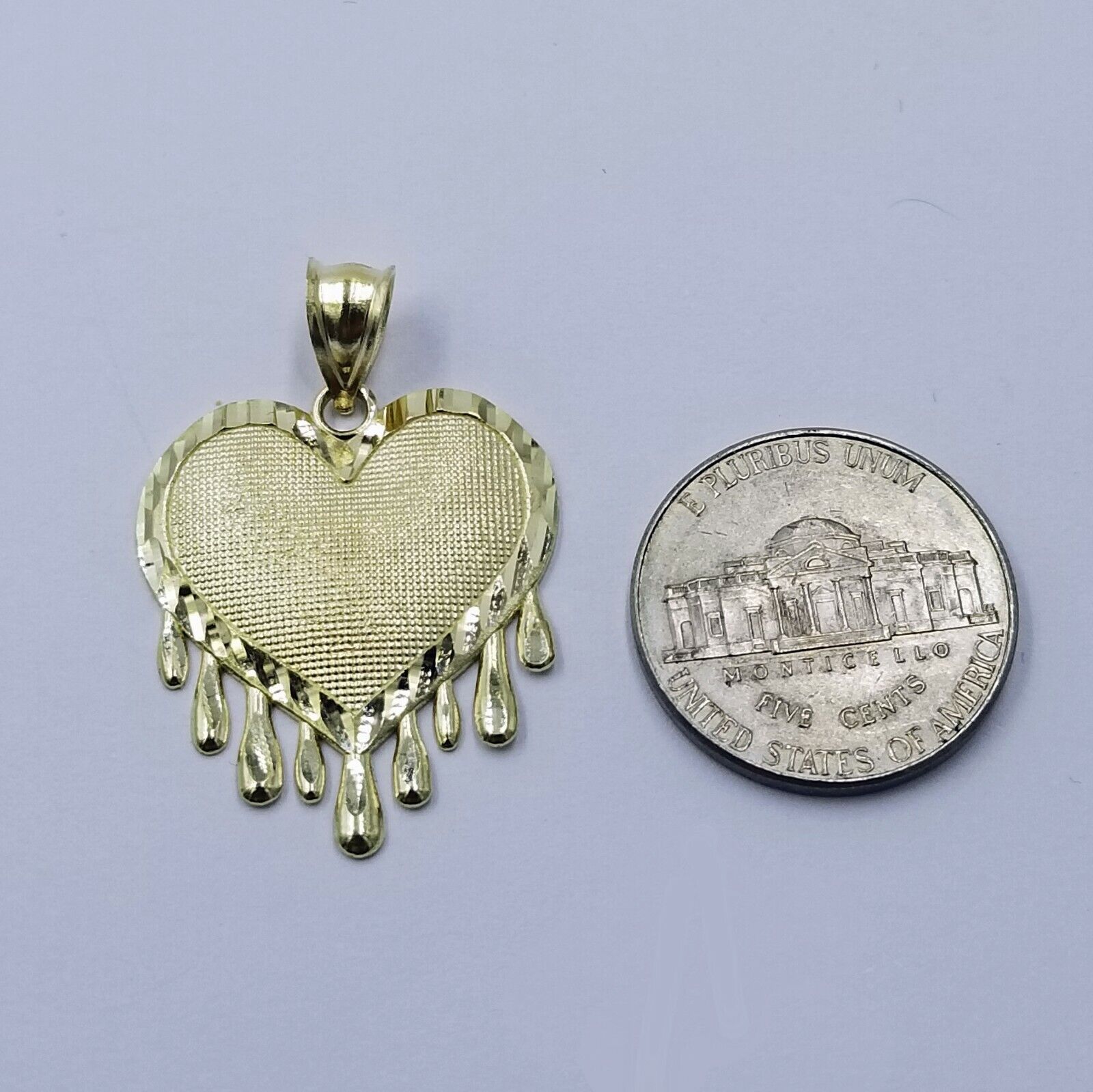 10k Yellow Gold 2.5mm Rope Chain Necklace Dripping Heart Diamond Cut Pendant - Reva Jeweler