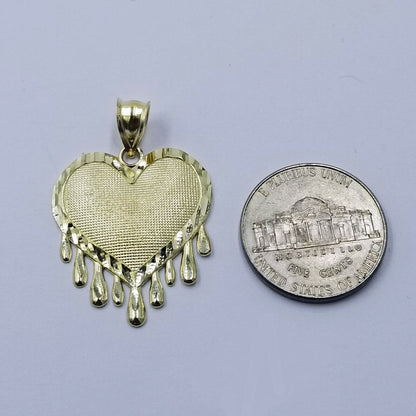 10k Yellow Gold 2.5mm Rope Chain Necklace Dripping Heart Diamond Cut Pendant - Reva Jeweler