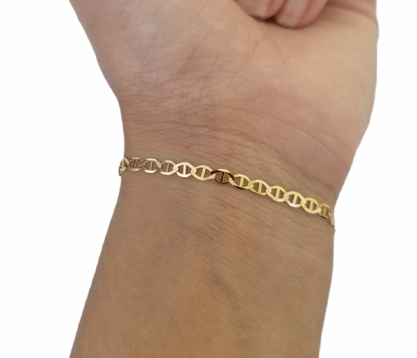 10K Yellow Gold 3mm Mariner Anchor Link Bracelet 8" Inch Lobster Lock - Reva Jeweler