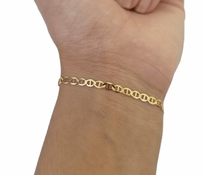 10K Yellow Gold 3mm Mariner Anchor Link Bracelet 8" Inch Lobster Lock - Reva Jeweler