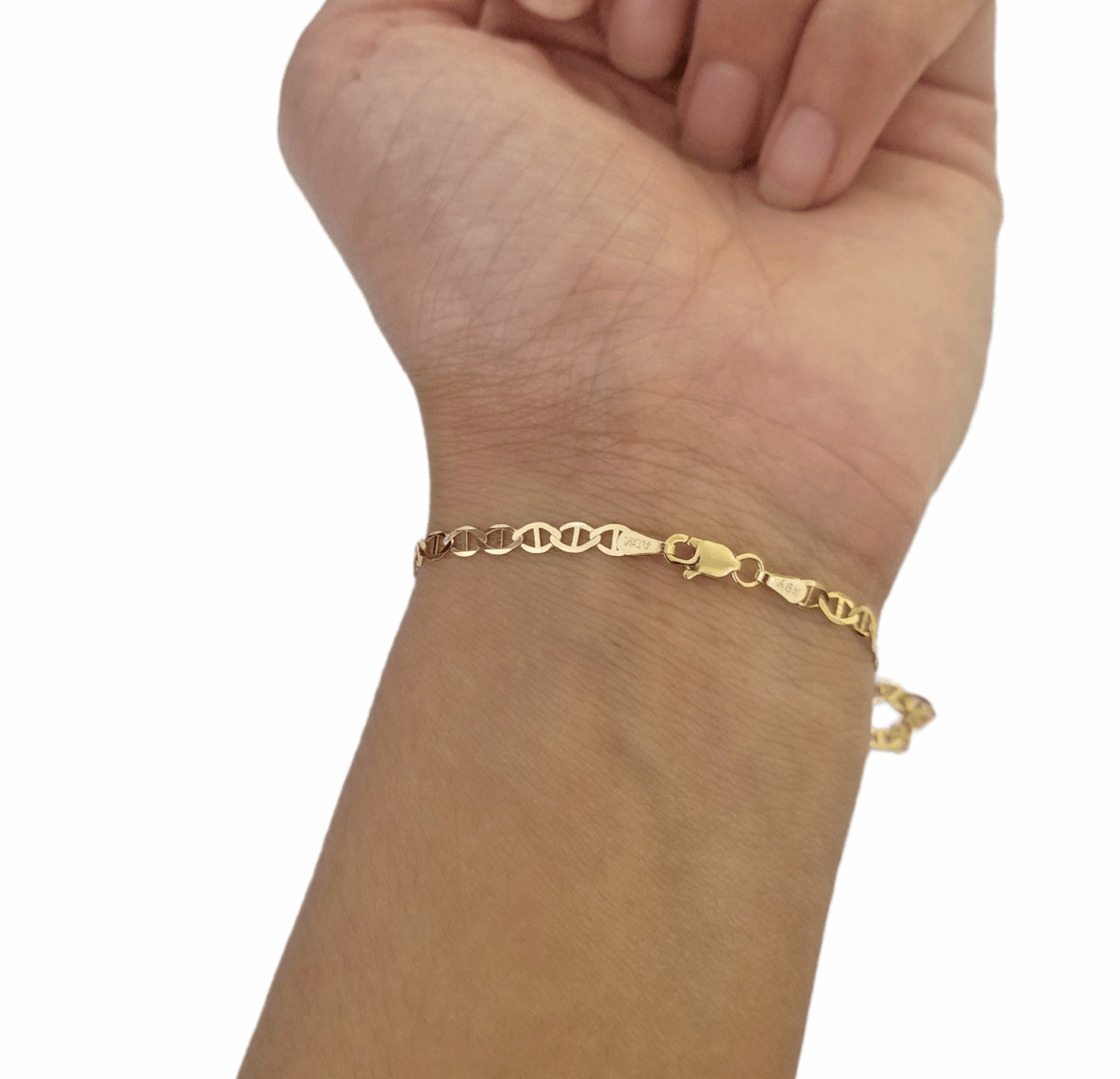 10K Yellow Gold 3mm Mariner Anchor Link Bracelet 8" Inch Lobster Lock - Reva Jeweler