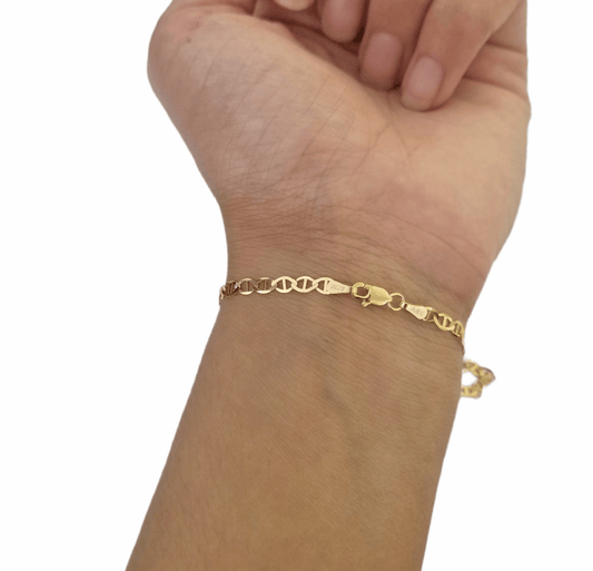 10K Yellow Gold 3mm Mariner Anchor Link Bracelet 8" Inch Lobster Lock - Reva Jeweler