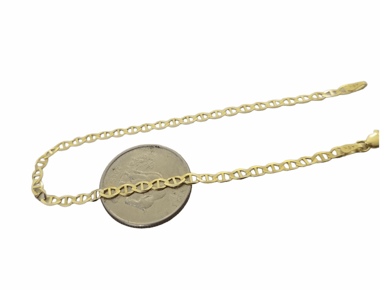 10K Yellow Gold 3mm Mariner Anchor Link Bracelet 8" Inch Lobster Lock - Reva Jeweler