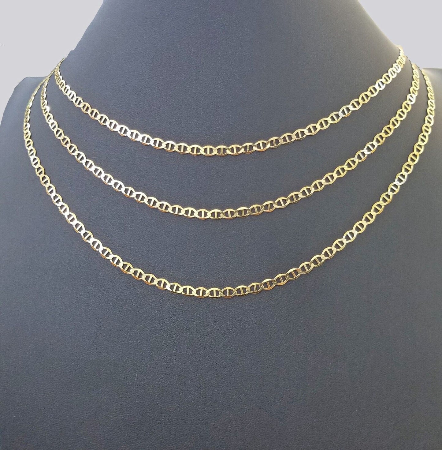 10K Yellow Gold 4mm Mariner Anchor LInk Chain Pendant Necklace 20" - 24" Inch - Reva Jeweler