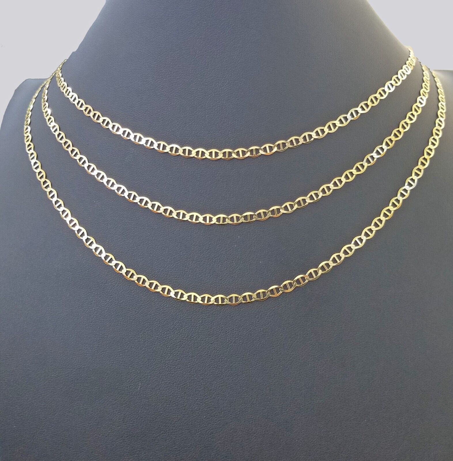 10K Yellow Gold 4mm Mariner Anchor LInk Chain Pendant Necklace 20" - 24" Inch - Reva Jeweler