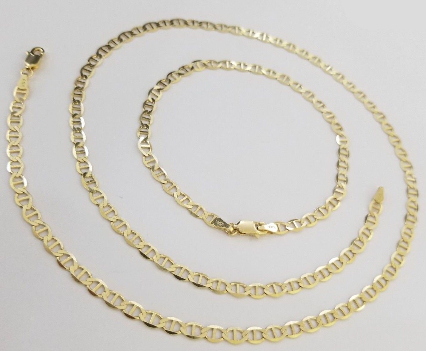 10K Yellow Gold 4mm Mariner Anchor LInk Chain Pendant Necklace 20" - 24" Inch - Reva Jeweler