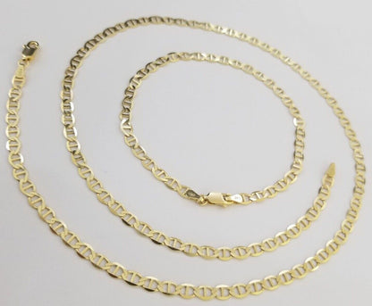 10K Yellow Gold 4mm Mariner Anchor LInk Chain Pendant Necklace 20" - 24" Inch - Reva Jeweler