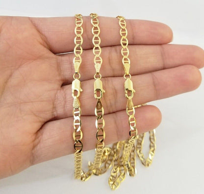 10K Yellow Gold 4mm Mariner Anchor LInk Chain Pendant Necklace 20" - 24" Inch - Reva Jeweler