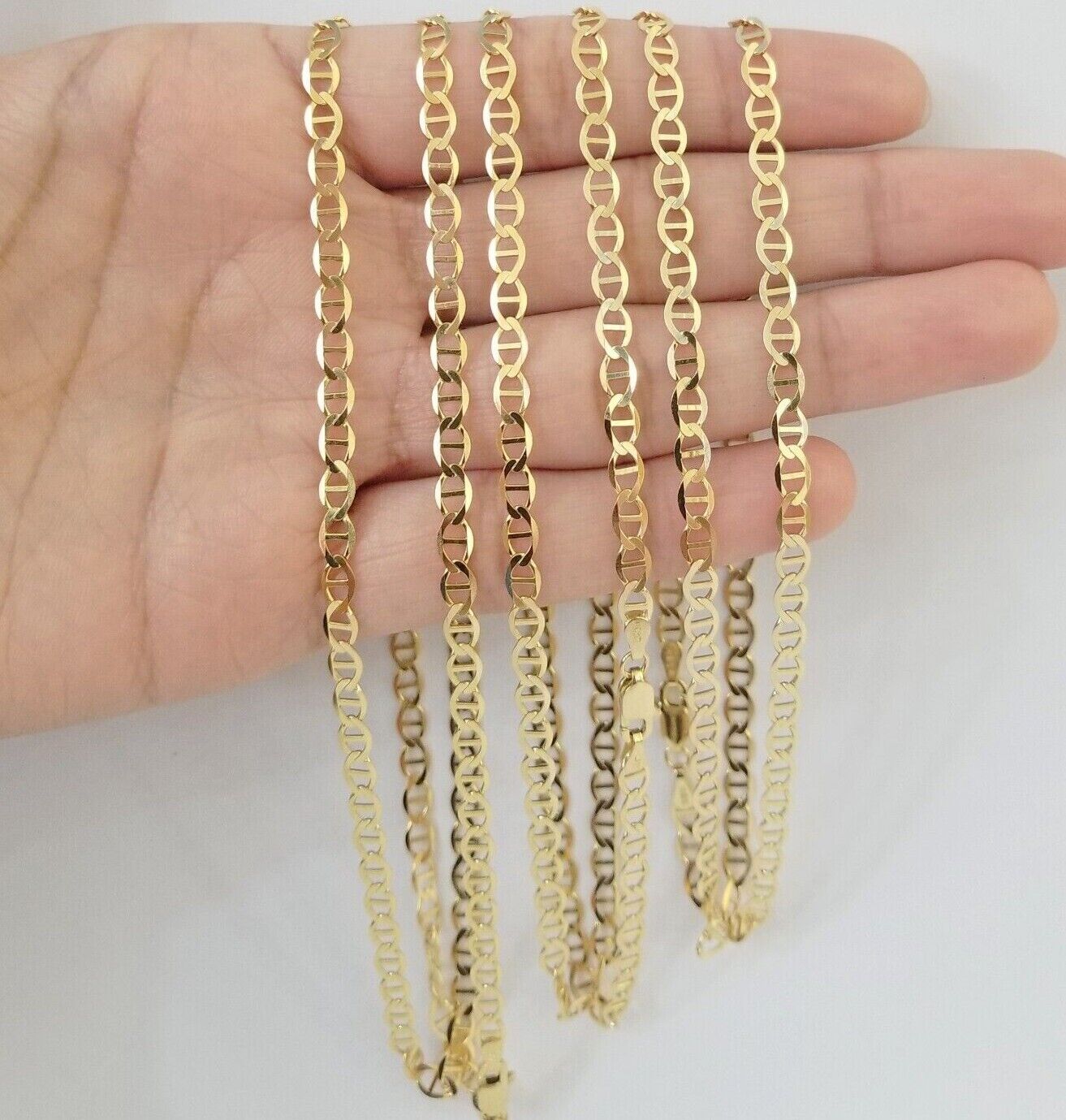 10K Yellow Gold 4mm Mariner Anchor LInk Chain Pendant Necklace 20" - 24" Inch - Reva Jeweler