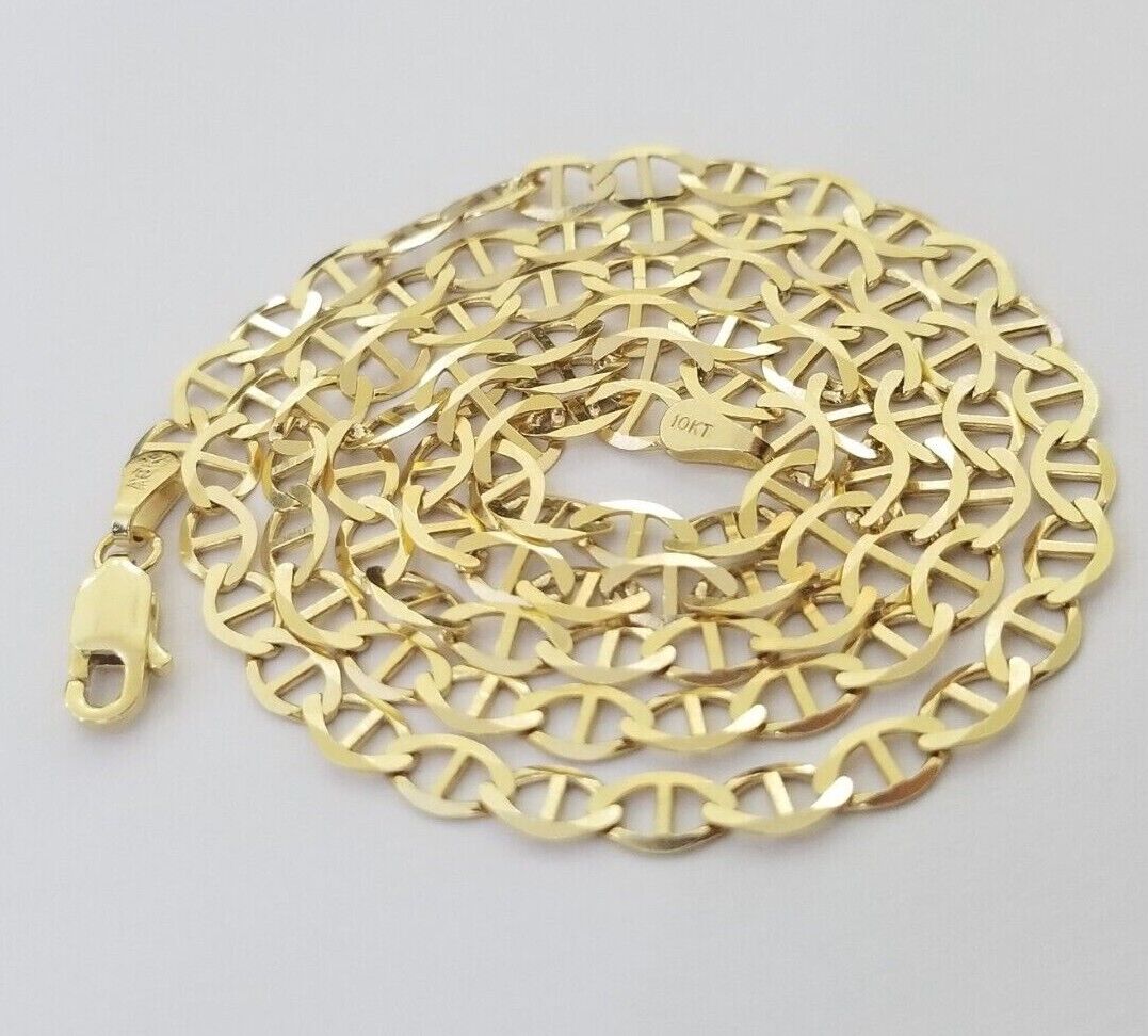 10K Yellow Gold 4mm Mariner Anchor LInk Chain Pendant Necklace 20" - 24" Inch - Reva Jeweler