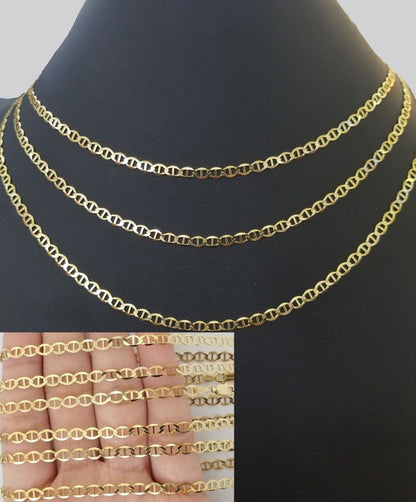 10K Yellow Gold 4mm Mariner Anchor LInk Chain Pendant Necklace 20" - 24" Inch - Reva Jeweler