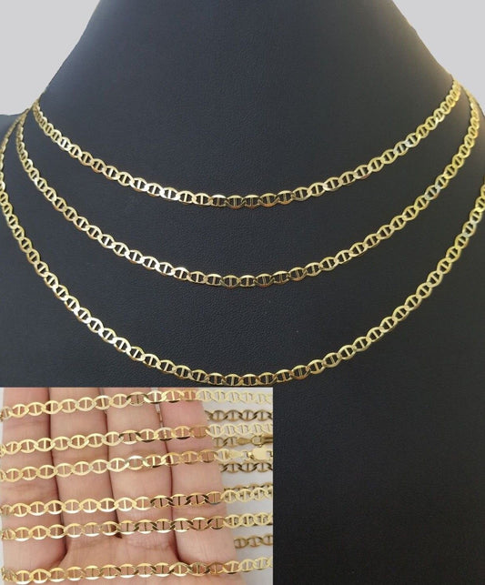 10K Yellow Gold 4mm Mariner Anchor LInk Chain Pendant Necklace 20" - 24" Inch - Reva Jeweler