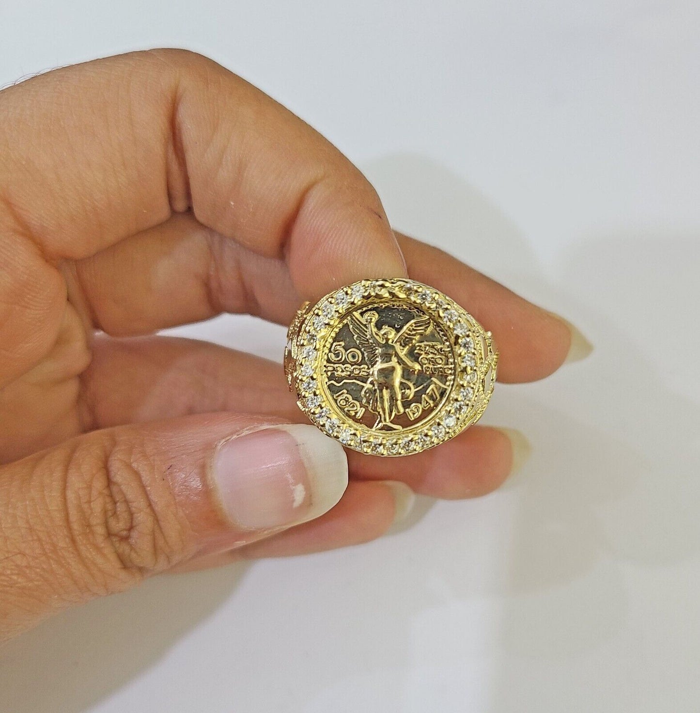 10k Yellow Gold 50 Pesos CZ Ring 1947 Mexico/Mexican Ring - Reva Jeweler