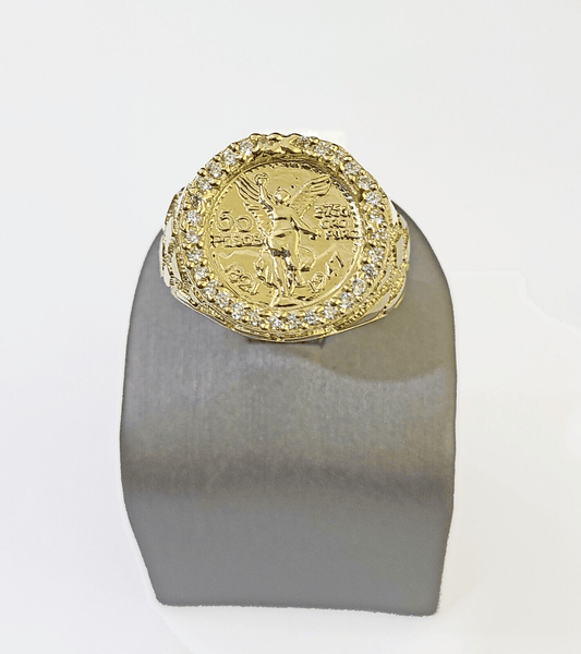 10k Yellow Gold 50 Pesos CZ Ring 1947 Mexico/Mexican Ring - Reva Jeweler