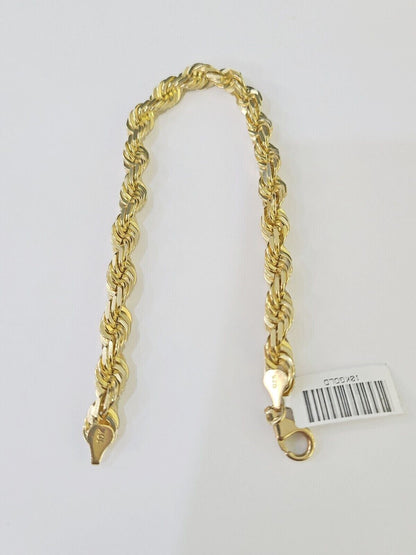 10K Yellow Gold 7.5" 8" 8.5" 9" Rope Bracelet Solid 7mm Men Women Diamond Cut - GoldenlinQ