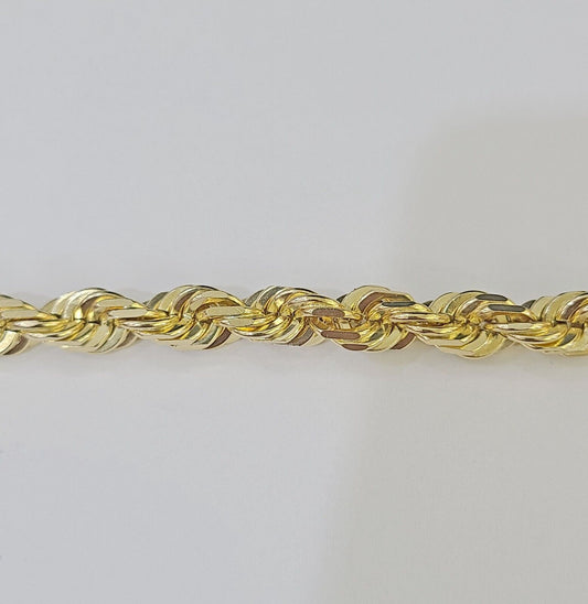 10K Yellow Gold 7.5" 8" 8.5" 9" Rope Bracelet Solid 7mm Men Women Diamond Cut - GoldenlinQ