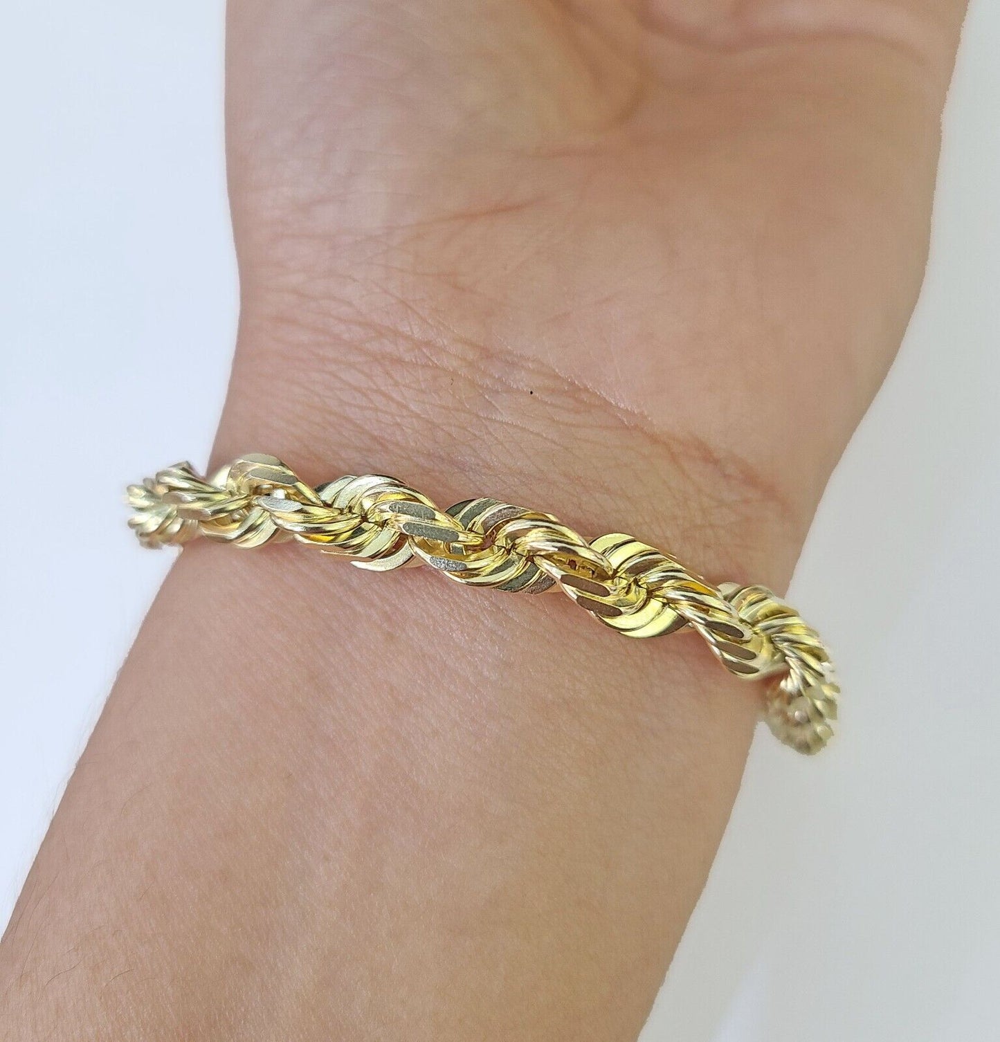 10K Yellow Gold 7.5" 8" 8.5" 9" Rope Bracelet Solid 7mm Men Women Diamond Cut - GoldenlinQ