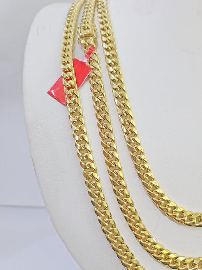 10k Yellow Gold 7mm Miami Cuban Link Chain Necklace 20 - 24 Inches Real - GoldenlinQ
