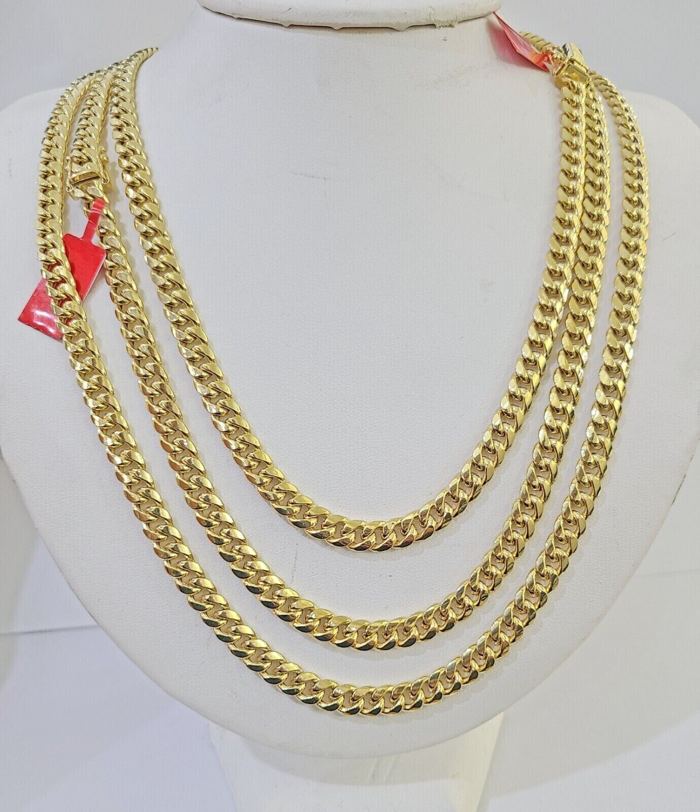 10k Yellow Gold 7mm Miami Cuban Link Chain Necklace 20 - 24 Inches Real - GoldenlinQ
