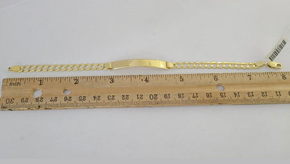 10k Yellow Gold 8" Inch Cuban Link ID Bracelet 6mm Lobster Clasp Real 10Kt - Reva Jeweler