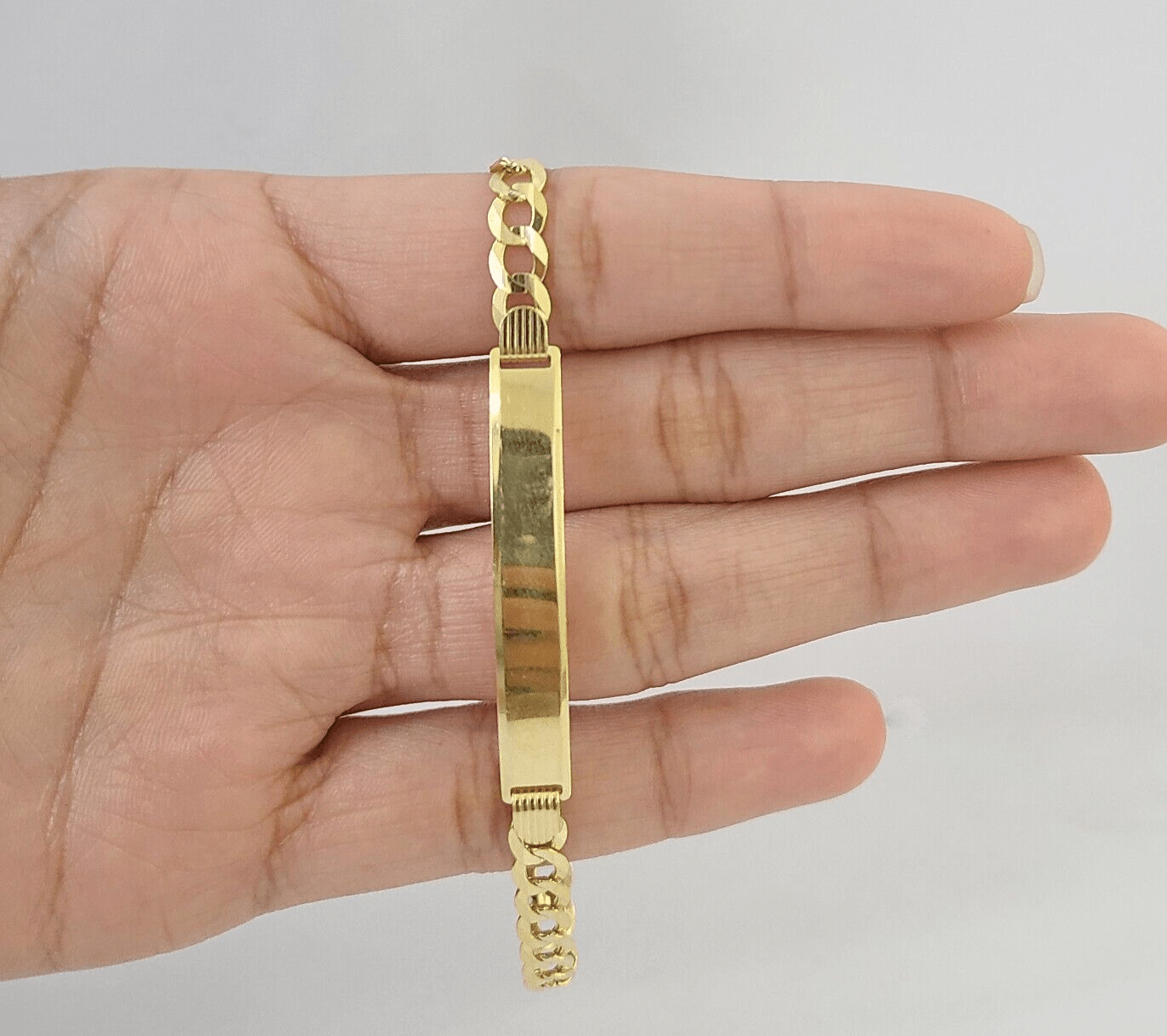 10k Yellow Gold 8" Inch Cuban Link ID Bracelet 6mm Lobster Clasp Real 10Kt - Reva Jeweler
