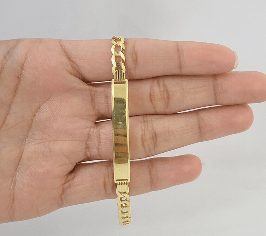 10k Yellow Gold 8" Inch Cuban Link ID Bracelet 6mm Lobster Clasp Real 10Kt - Reva Jeweler