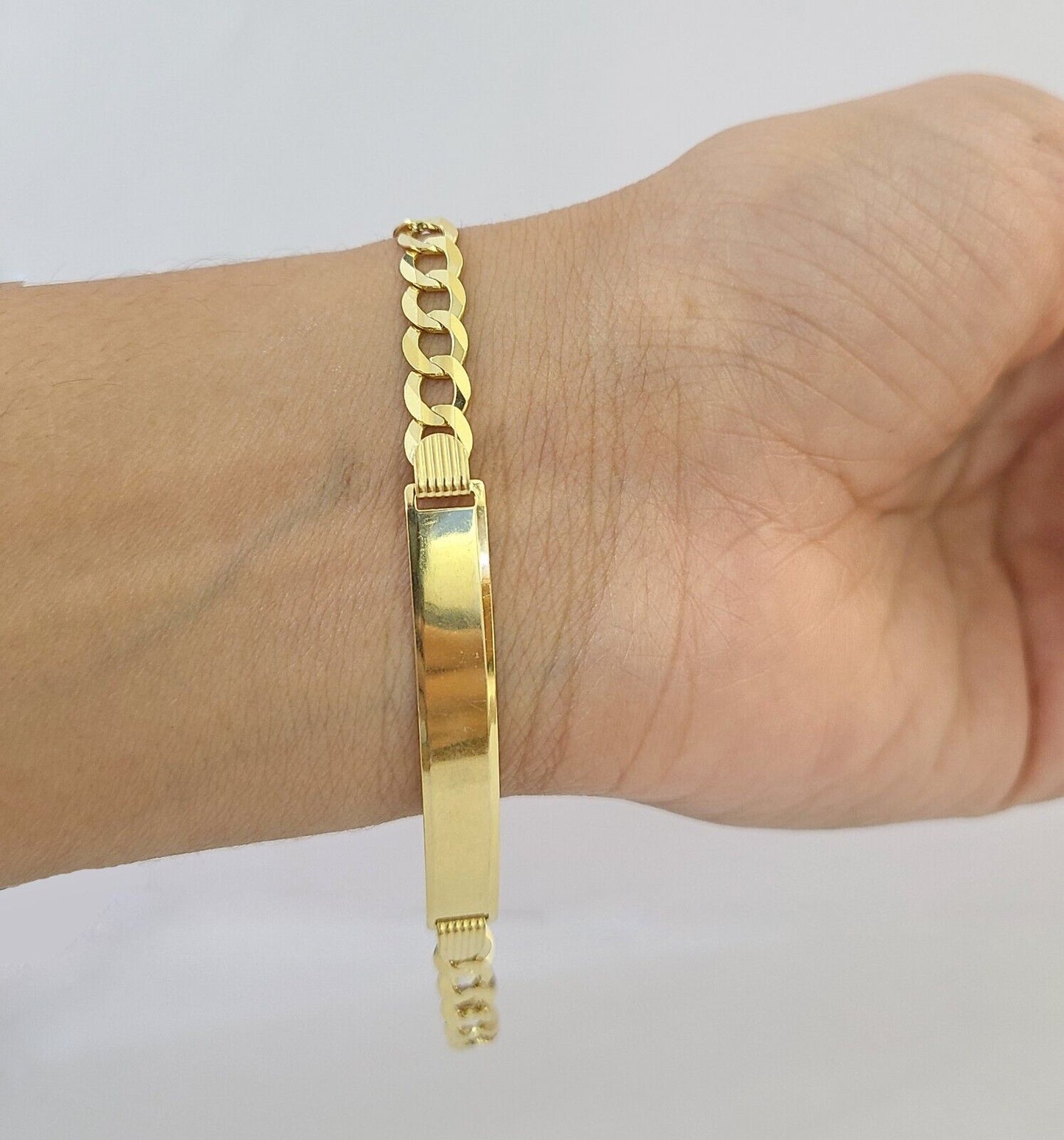 10k Yellow Gold 8" Inch Cuban Link ID Bracelet 6mm Lobster Clasp Real 10Kt - Reva Jeweler
