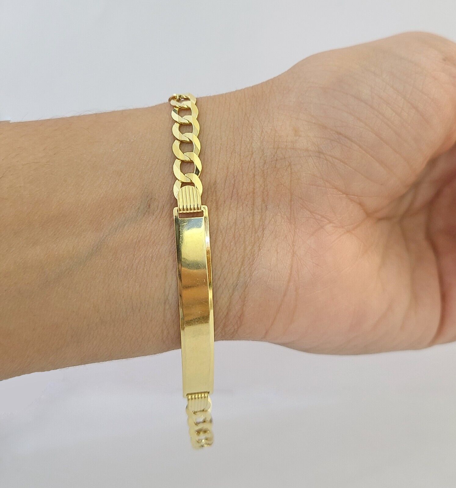 10k Yellow Gold 8" Inch Cuban Link ID Bracelet 6mm Lobster Clasp Real 10Kt - Reva Jeweler