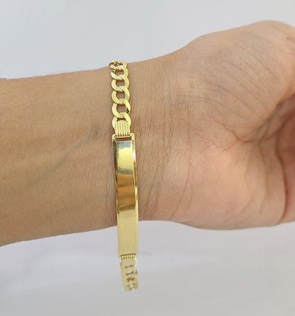 10k Yellow Gold 8" Inch Cuban Link ID Bracelet 6mm Lobster Clasp Real 10Kt - Reva Jeweler