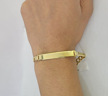 10k Yellow Gold 8" Inch Cuban Link ID Bracelet 6mm Lobster Clasp Real 10Kt - Reva Jeweler